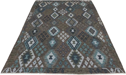 Full view of New Modern Design rug from Pakistan, 241 × 182 cm in Multi Color tones