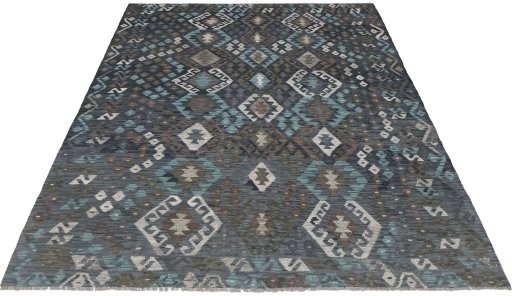 Full view of New Modern Design rug from Pakistan, 249 × 181 cm in Multi Color tones