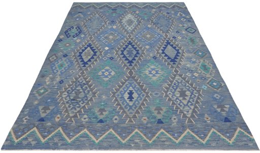Full view of New Modern Design rug from Pakistan, 285 × 203 cm in Multi Color tones