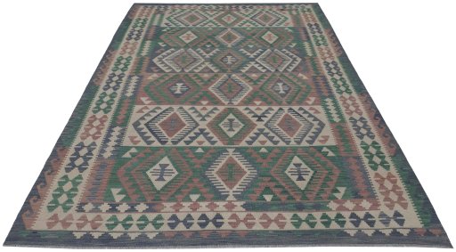 Full view of New Modern Design rug from Pakistan, 299 × 203 cm in Multi Color tones