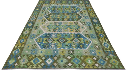 Full view of New Modern Design rug from Pakistan, 300 × 205 cm in Multi Color tones