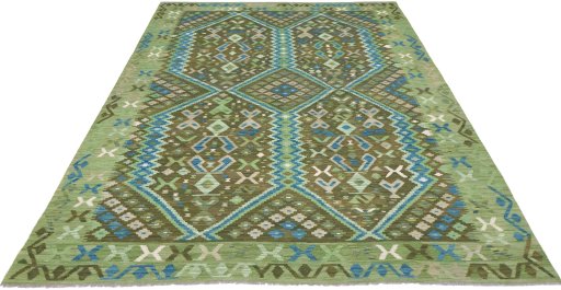 Full view of New Modern Design rug from Pakistan, 294 × 208 cm in Multi Color tones