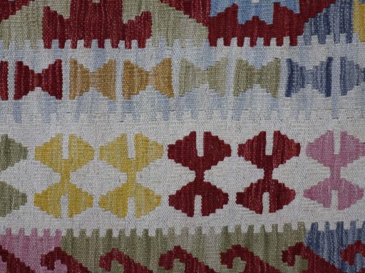 Backside of handmade New Modern Design rug showing knot structure and weave density