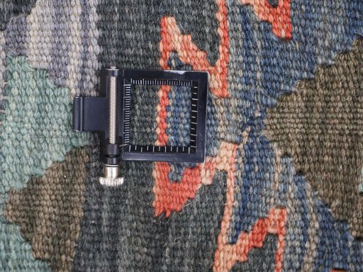 Corner detail of New Modern Design rug showing border pattern and Wool pile