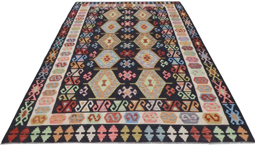 Full view of New Modern Design rug from Pakistan, 291 × 204 cm in Multi Color tones