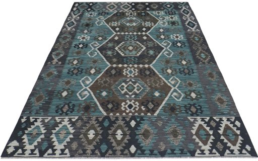 Full view of New Modern Design rug from Pakistan, 243 × 179 cm in Multi Color tones
