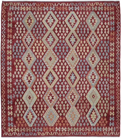 Full view of New Modern Design rug from Pakistan, 290 × 265 cm in Multi Color tones