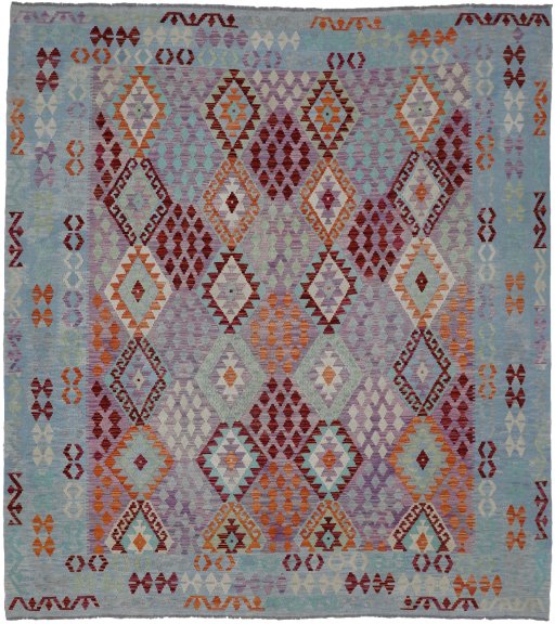Full view of New Modern Design rug from Pakistan, 302 × 270 cm in Multi Color tones