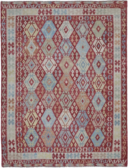 Full view of New Modern Design rug from Pakistan, 337 × 264 cm in Multi Color tones
