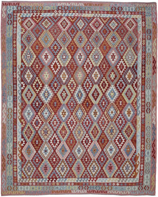 Full view of New Modern Design rug from Pakistan, 435 × 356 cm in Multi Color tones
