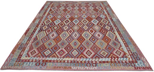 Full view of New Modern Design rug from Pakistan, 435 × 356 cm in Multi Color tones