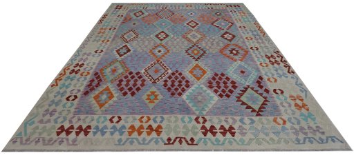 Full view of New Modern Design rug from Pakistan, 334 × 262 cm in Multi Color tones