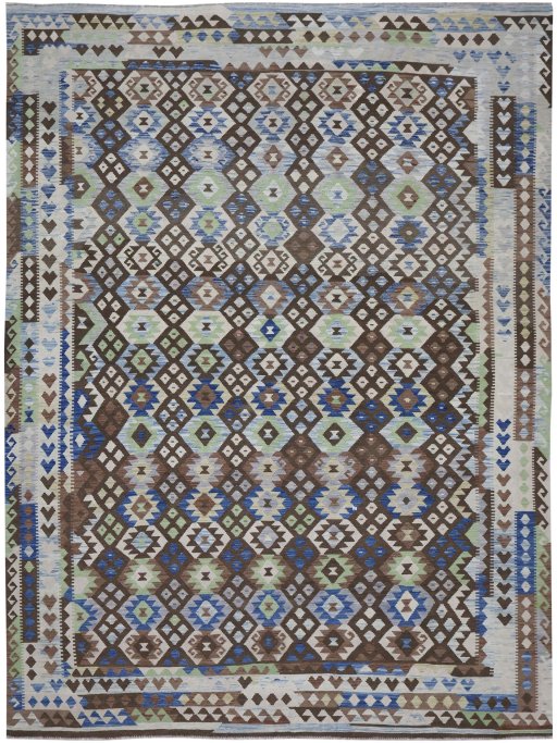 Full view of New Modern Design rug from Pakistan, 398 × 293 cm in Multi Color tones