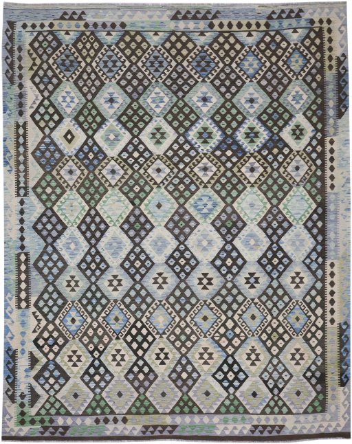 Full view of New Modern Design rug from Pakistan, 393 × 317 cm in Multi Color tones
