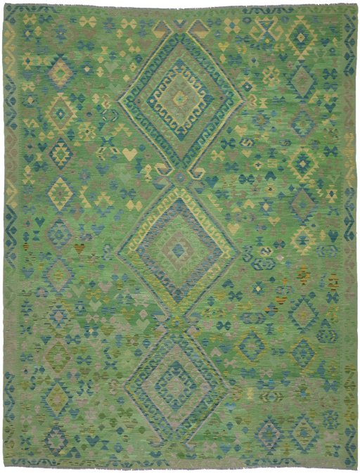 Full view of New Modern Design rug from Pakistan, 379 × 295 cm in Multi Color tones