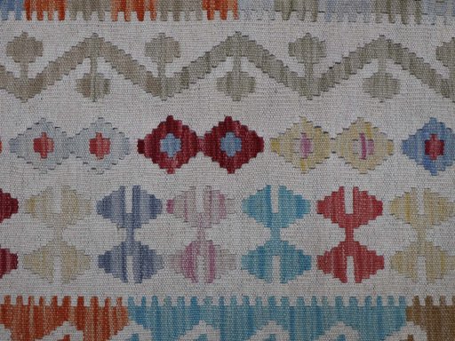 Backside of handmade New Modern Design rug showing knot structure and weave density