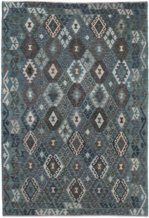 Full view of New Modern Design rug from Pakistan, 294 × 205 cm in Multi Color tones