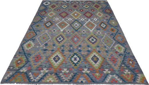 Full view of New Modern Design rug from Pakistan, 286 × 199 cm in Multi Color tones