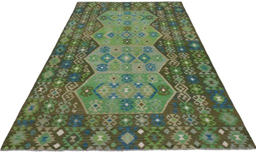 Full view of New Modern Design rug from Pakistan, 305 × 195 cm in Multi Color tones