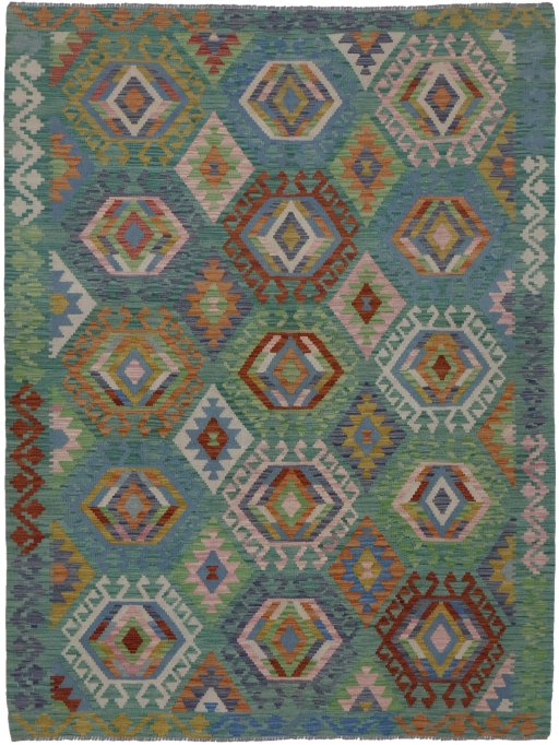 Full view of New Modern Design rug from Pakistan, 233 × 177 cm in Multi Color tones