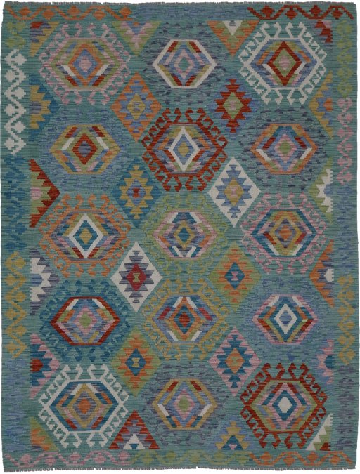 Full view of New Modern Design rug from Pakistan, 234 × 180 cm in Multi Color tones