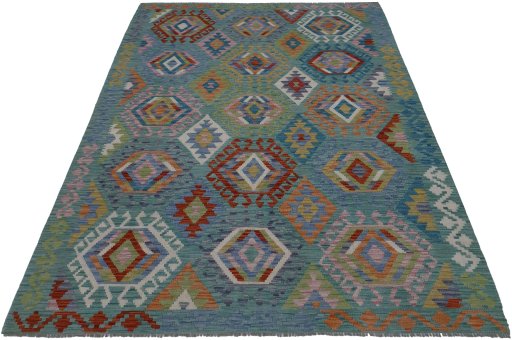 Full view of New Modern Design rug from Pakistan, 234 × 180 cm in Multi Color tones