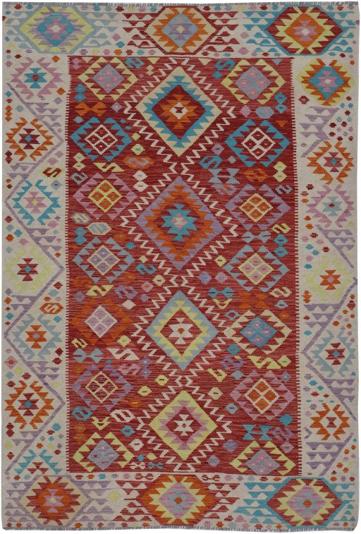 Full view of New Modern Design rug from Pakistan, 245 × 161 cm in Multi Color tones