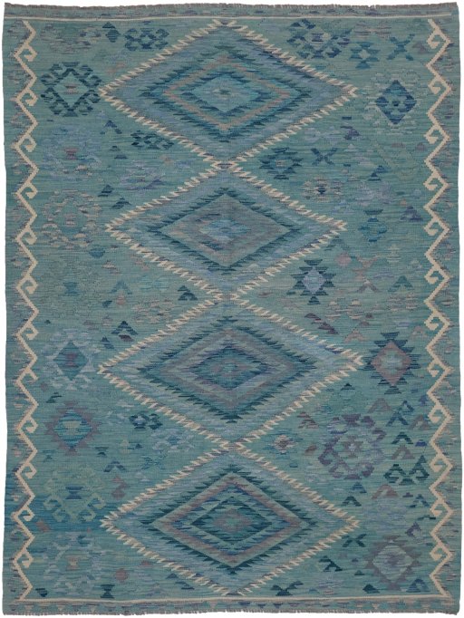 Full view of New Modern Design rug from Pakistan, 238 × 176 cm in Multi Color tones