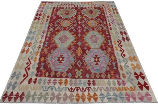 Full view of New Modern Design rug from Pakistan, 237 × 182 cm in Multi Color tones