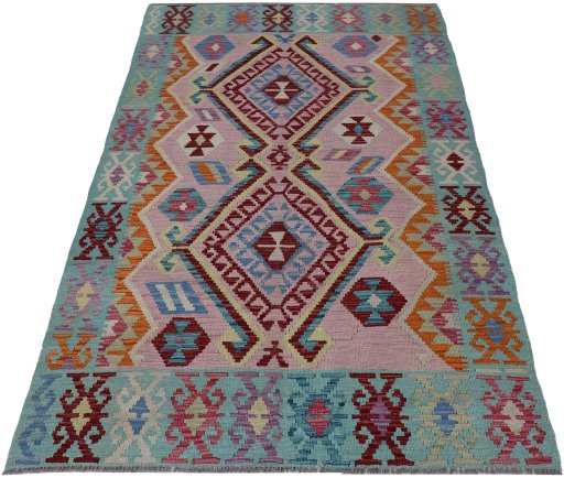 Full view of New Modern Design rug from Pakistan, 177 × 119 cm in Multi Color tones