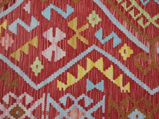 Backside of handmade New Modern Design rug showing knot structure and weave density