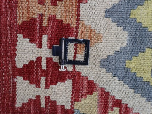 Corner detail of New Modern Design rug showing border pattern and Wool pile