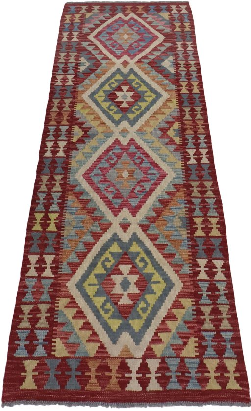 Full view of New Modern Design rug from Pakistan, 203 × 75 cm in Multi Color tones