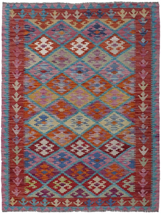 Full view of New Modern Design rug from Pakistan, 171 × 122 cm in Multi Color tones