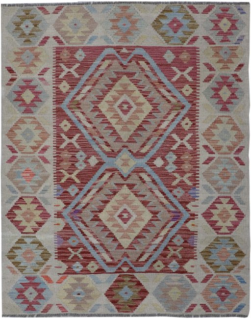 Full view of New Modern Design rug from Pakistan, 141 × 103 cm in Multi Color tones