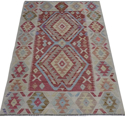 Full view of New Modern Design rug from Pakistan, 141 × 103 cm in Multi Color tones