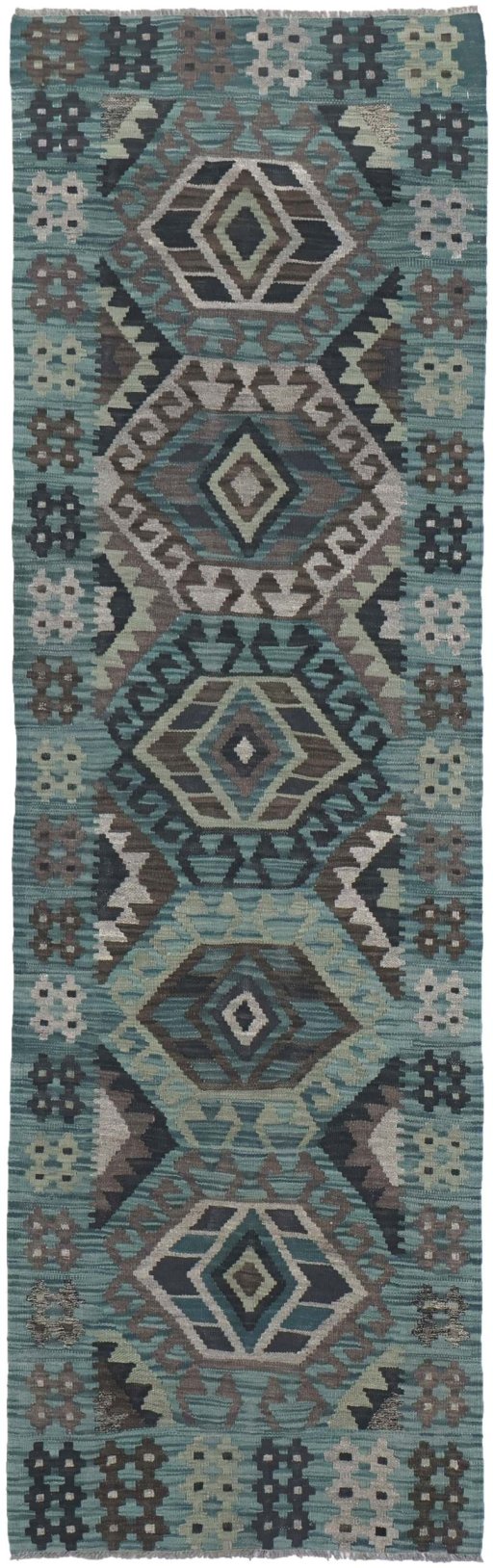 Full view of New Modern Design rug from Pakistan, 272 × 85 cm in Multi Color tones