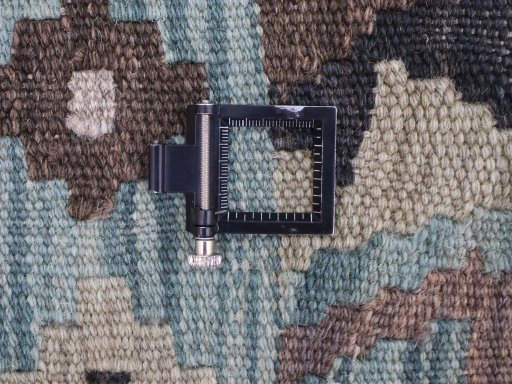 Corner detail of New Modern Design rug showing border pattern and Wool pile