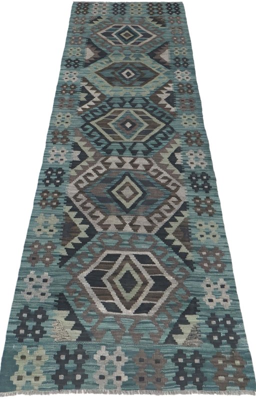 Full view of New Modern Design rug from Pakistan, 272 × 85 cm in Multi Color tones