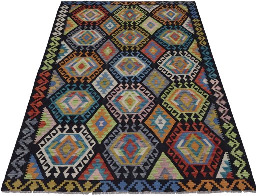 Full view of New Modern Design rug from Pakistan, 234 × 177 cm in Multi Color tones