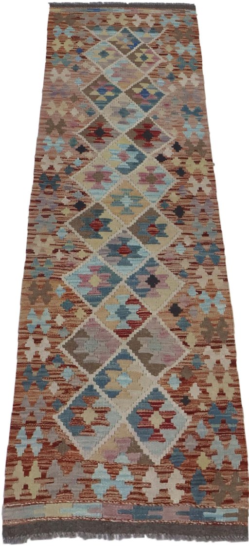 Full view of New Modern Design rug from Pakistan, 199 × 62 cm in Multi Color tones