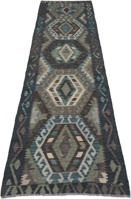 Full view of New Modern Design rug from Pakistan, 298 × 89 cm in Multi Color tones