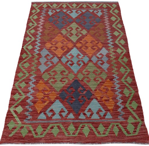 Full view of New Modern Design rug from Pakistan, 152 × 102 cm in Multi Color tones