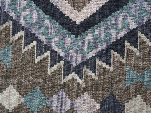 Backside of handmade New Modern Design rug showing knot structure and weave density