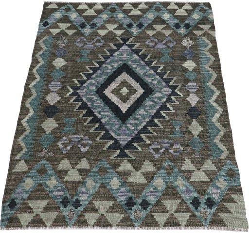 Full view of New Modern Design rug from Pakistan, 114 × 86 cm in Multi Color tones
