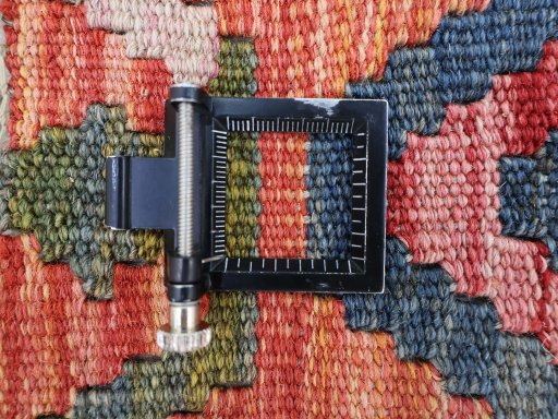 Corner detail of New Modern Design rug showing border pattern and Wool pile