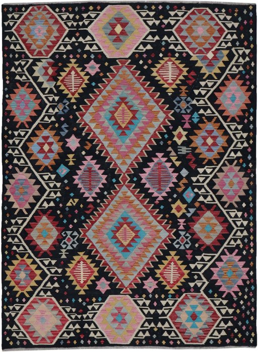 Full view of New Modern Design rug from Pakistan, 242 × 177 cm in Multi Color tones
