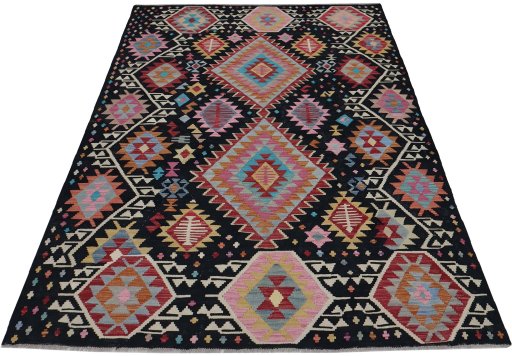 Full view of New Modern Design rug from Pakistan, 242 × 177 cm in Multi Color tones