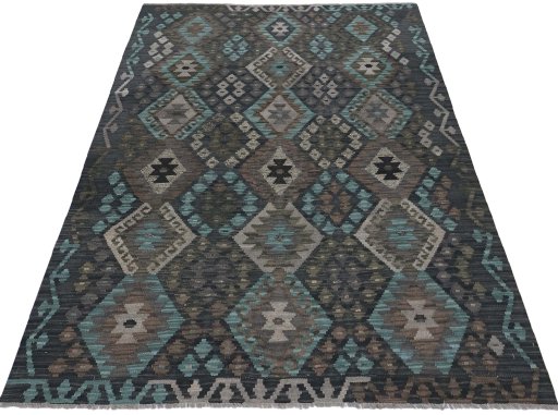 Full view of New Modern Design rug from Pakistan, 203 × 150 cm in Multi Color tones