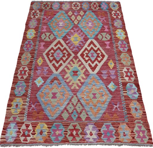 Full view of New Modern Design rug from Pakistan, 145 × 99 cm in Multi Color tones